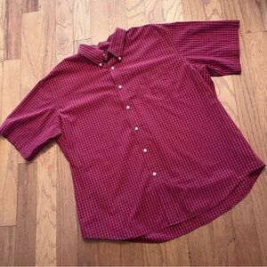 Dockers Men's Dark Red Check Casual Shirt Size XXL 18/18 1/2 Teflon Protected